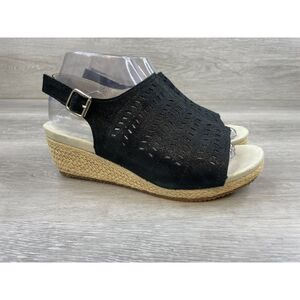 Propet Marlo Women's Sandal Slingback Wedge Espadrille Leather 7.5 Black Shoes